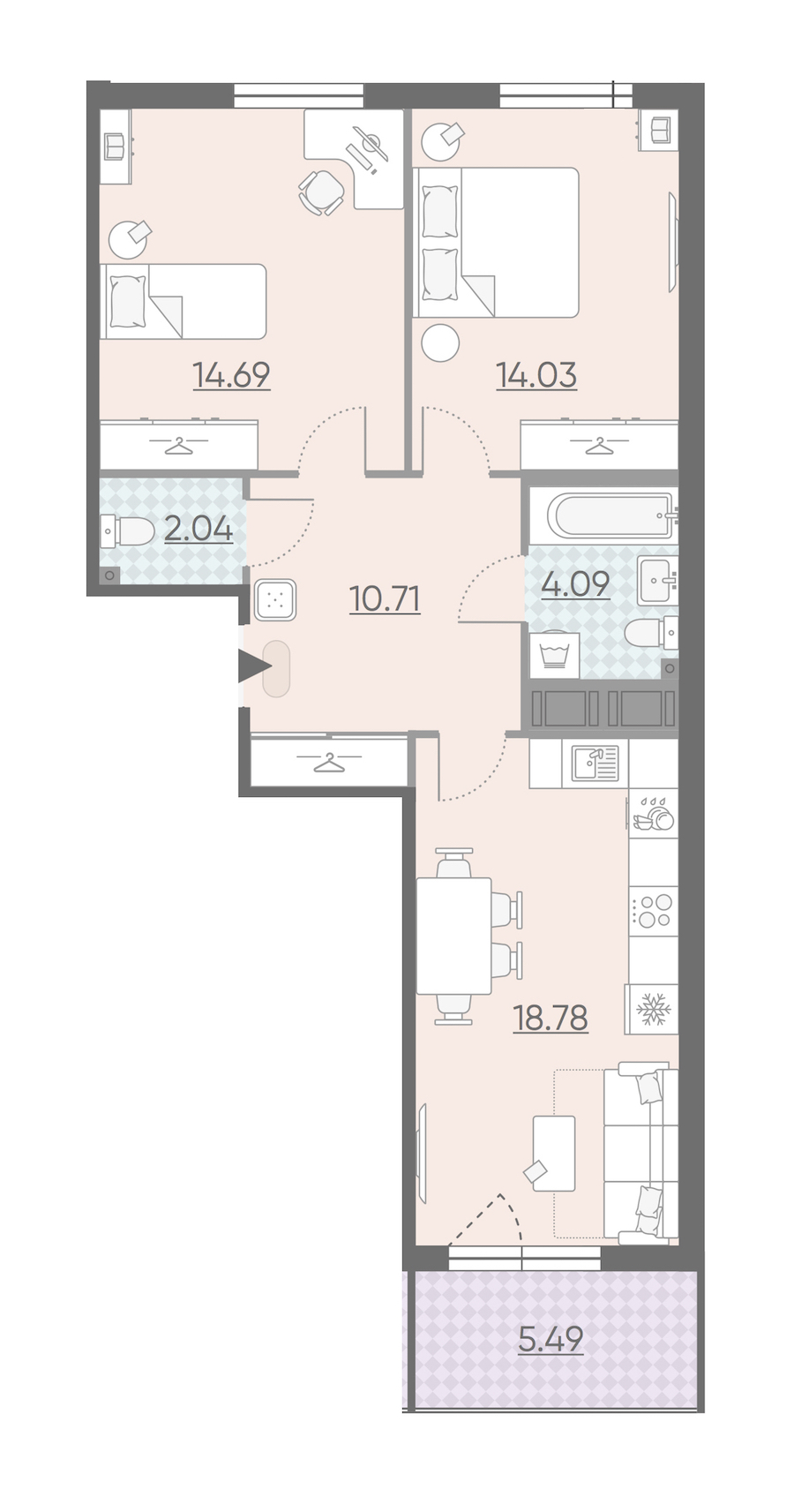 Двухкомнатная квартира в : площадь 67.09 м2 , этаж: 11 – купить в Санкт-Петербурге